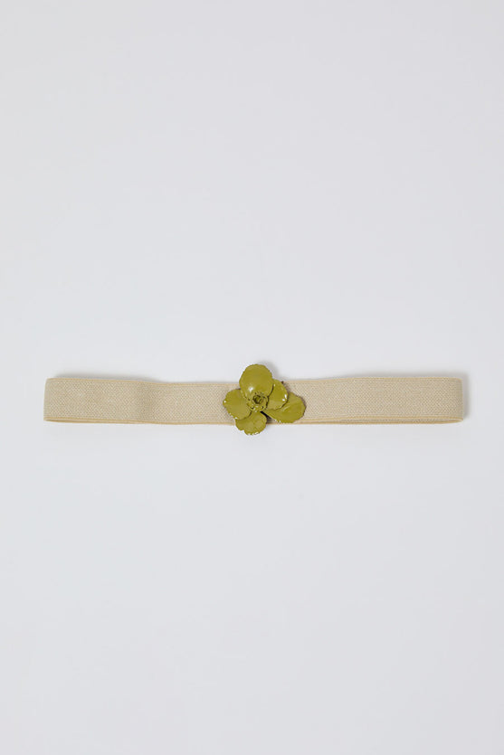 Exquisite J Enamel Flower Belt in Yellow and Linen