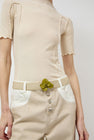 Exquisite J Enamel Flower Belt in Yellow and Linen