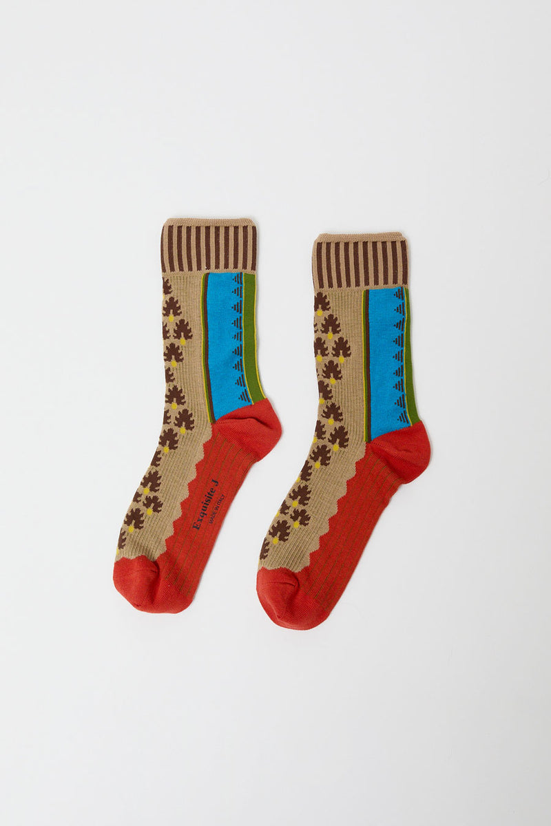 Exquisite J Graphic Socks in Khaki