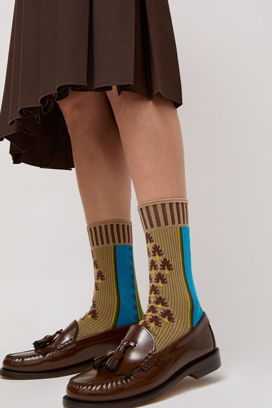 Exquisite J Graphic Socks in Khaki