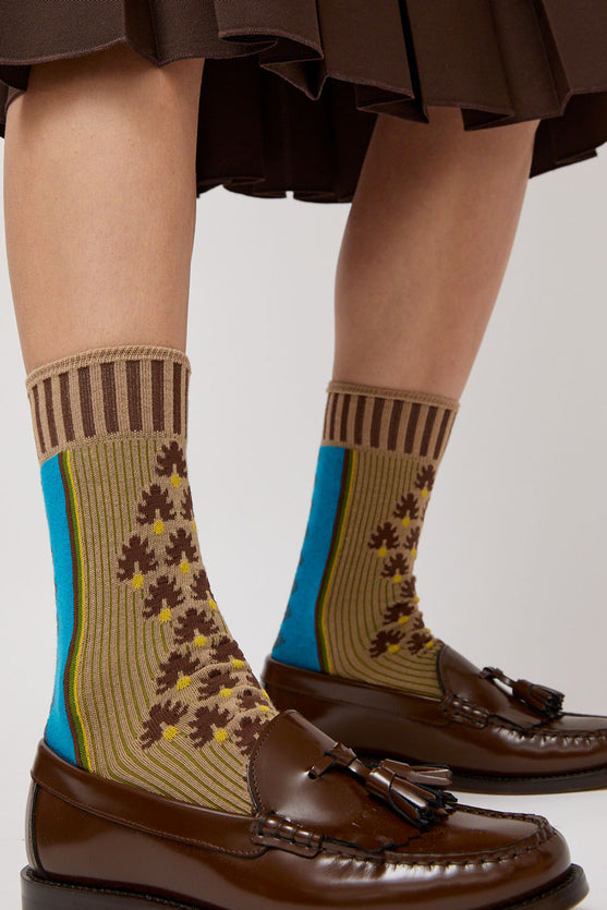 Exquisite J Graphic Socks in Khaki