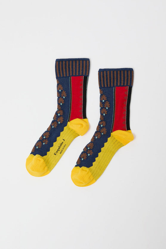 Exquisite J Graphic Socks in Navy