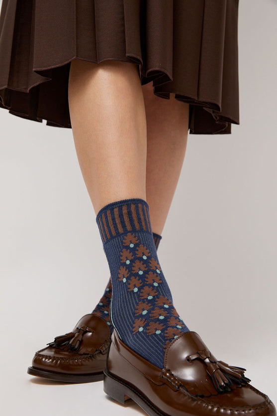 Exquisite J Graphic Socks in Navy