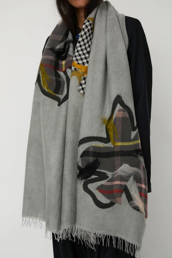 Exquisite J Hand Dyed Scarf with Flowers in Grey