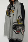 Exquisite J Hand Dyed Scarf with Flowers in Grey