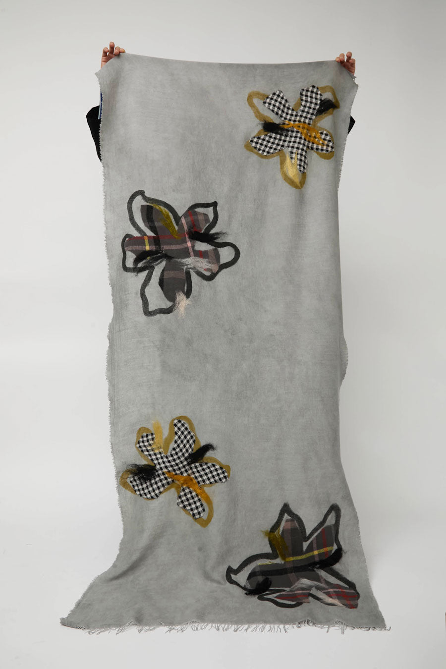 Exquisite J Hand Dyed Scarf with Flowers in Grey