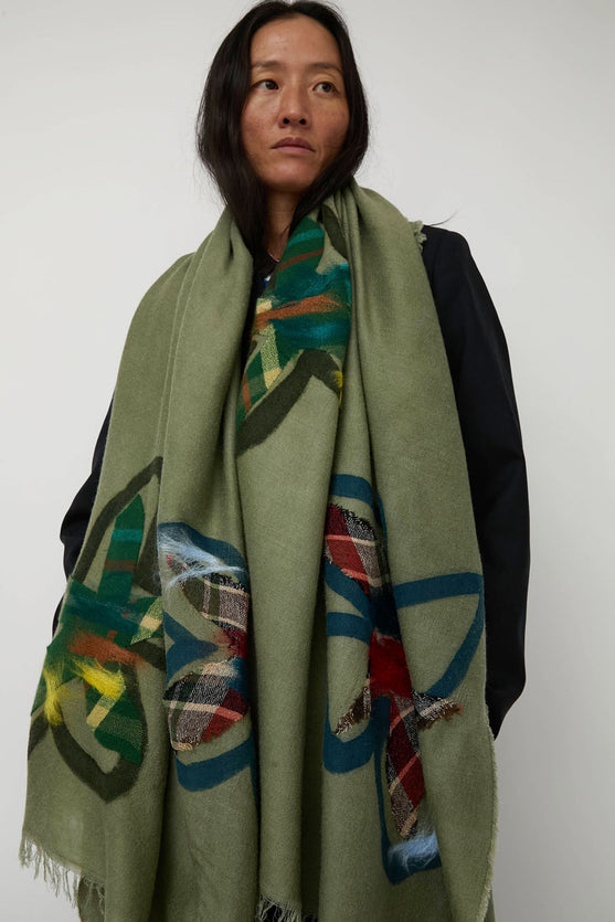 Exquisite J Hand Dyed Scarf with Flowers in Sage