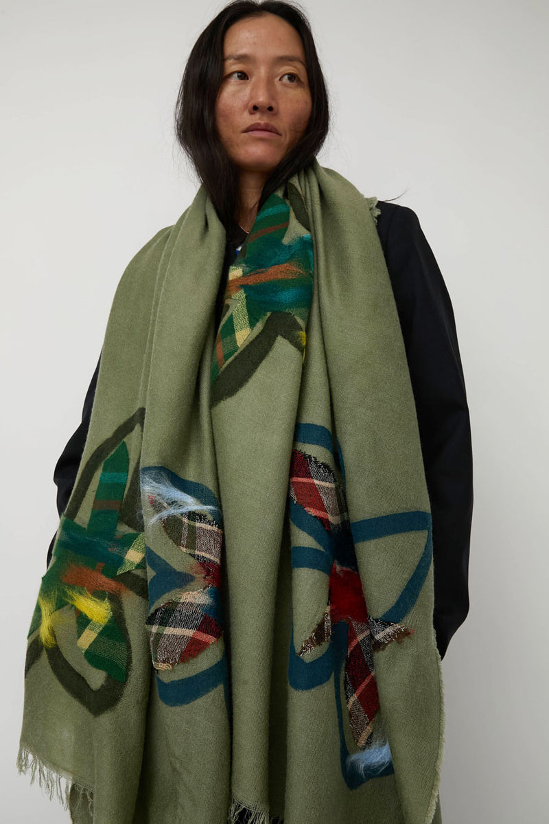 Exquisite J Hand Dyed Scarf with Flowers in Sage