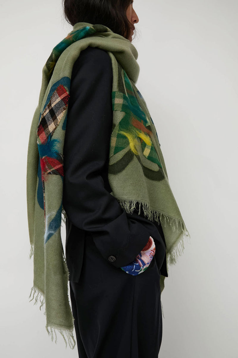 Exquisite J Hand Dyed Scarf with Flowers in Sage