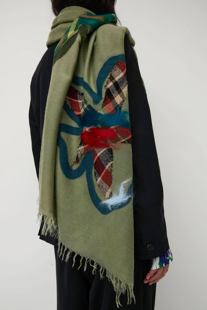 Exquisite J Hand Dyed Scarf with Flowers in Sage