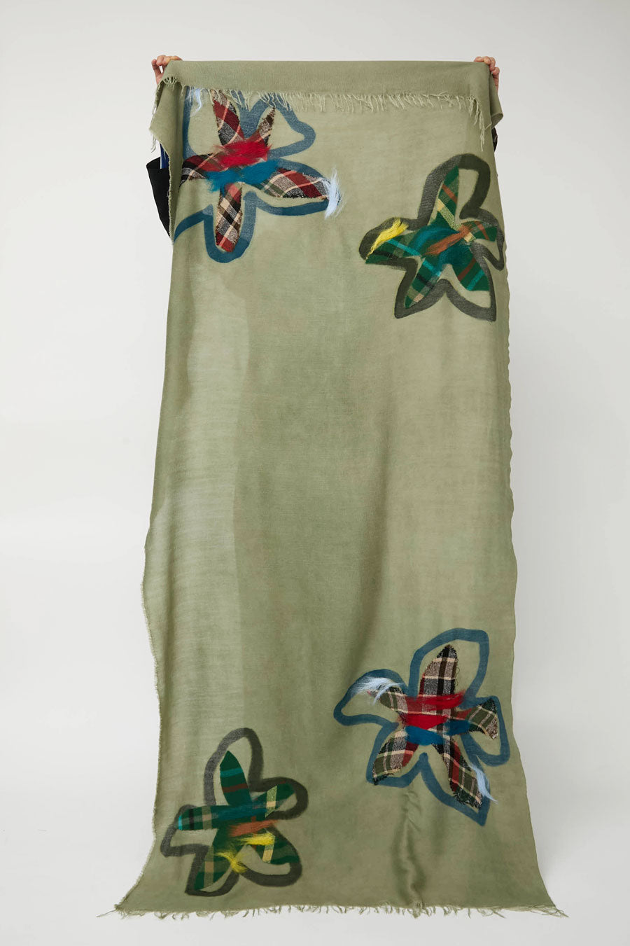 Exquisite J Hand Dyed Scarf with Flowers in Sage