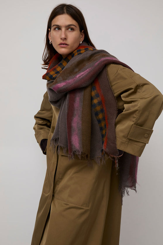 Exquisite J Hand Dyed Scarf with Stripes in Brown