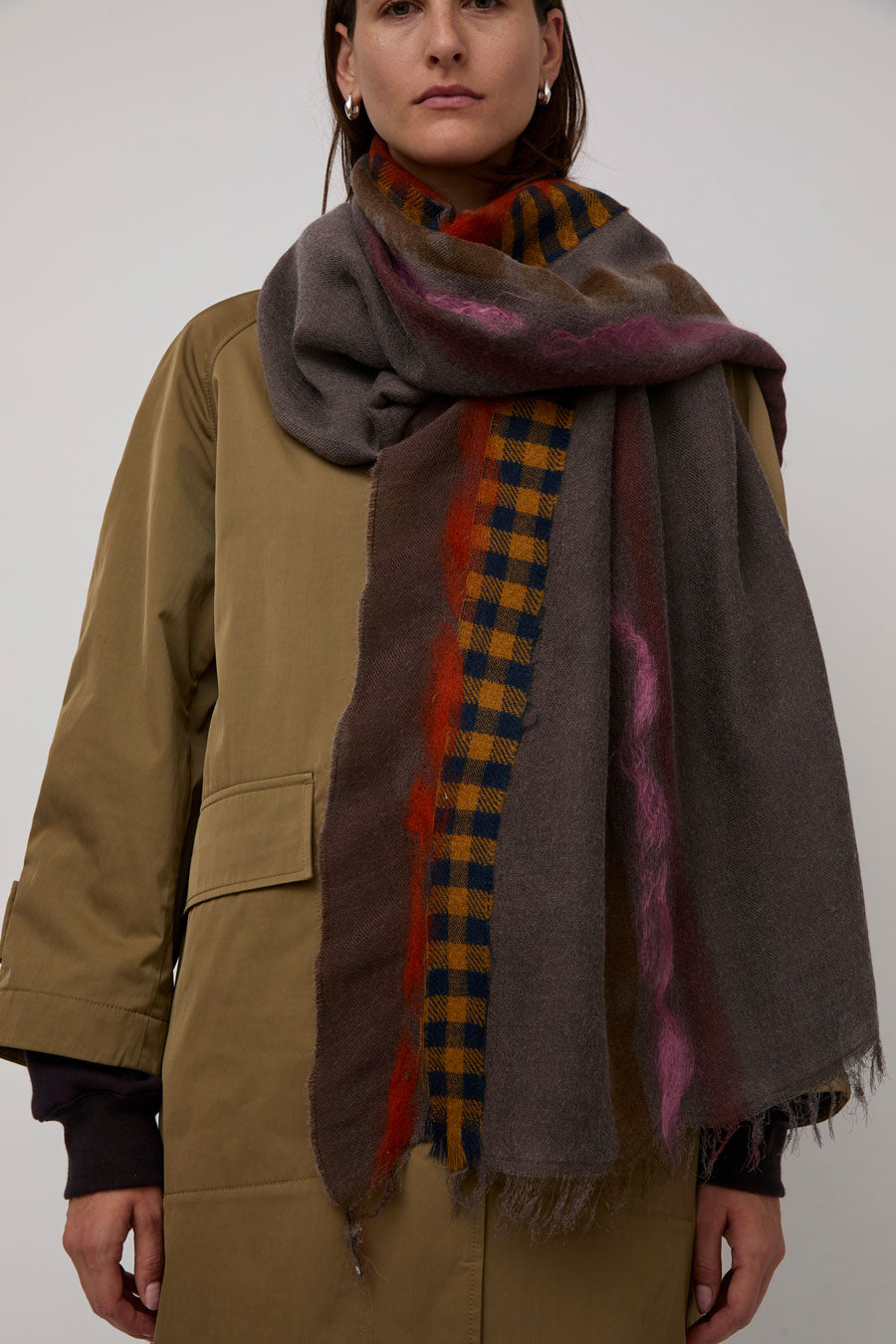 Exquisite J Hand Dyed Scarf with Stripes in Brown