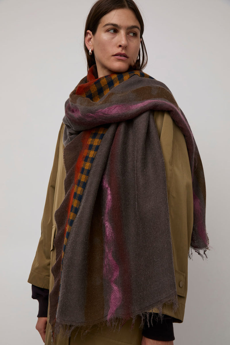Exquisite J Hand Dyed Scarf with Stripes in Brown