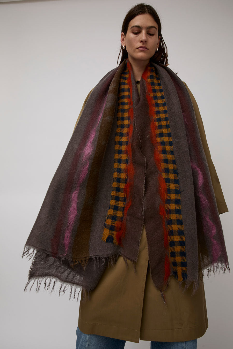 Exquisite J Hand Dyed Scarf with Stripes in Brown