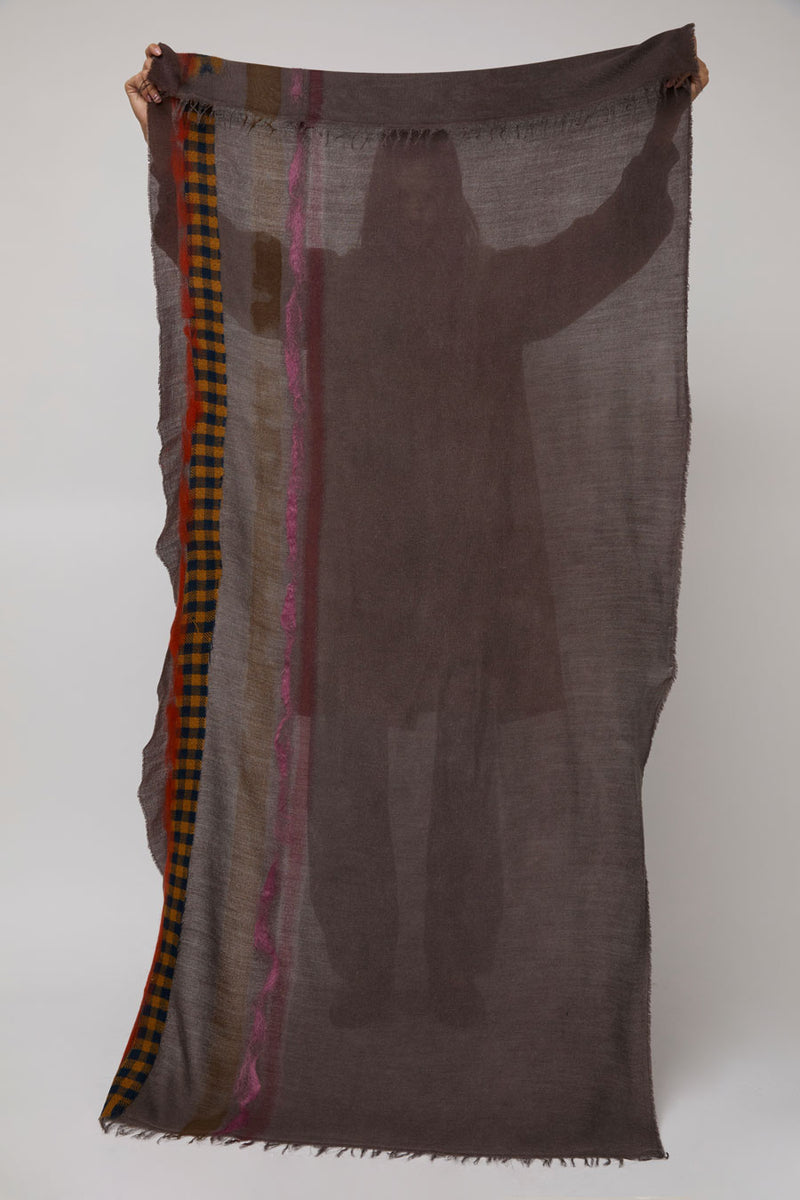 Exquisite J Hand Dyed Scarf with Stripes in Brown