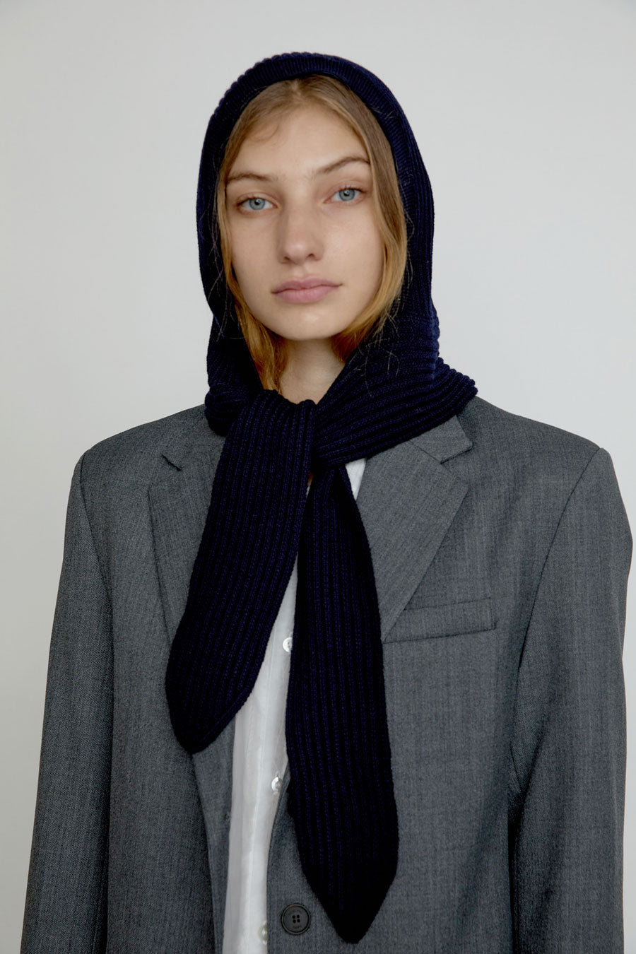 Exquisite J Hooded Scarf in Navy