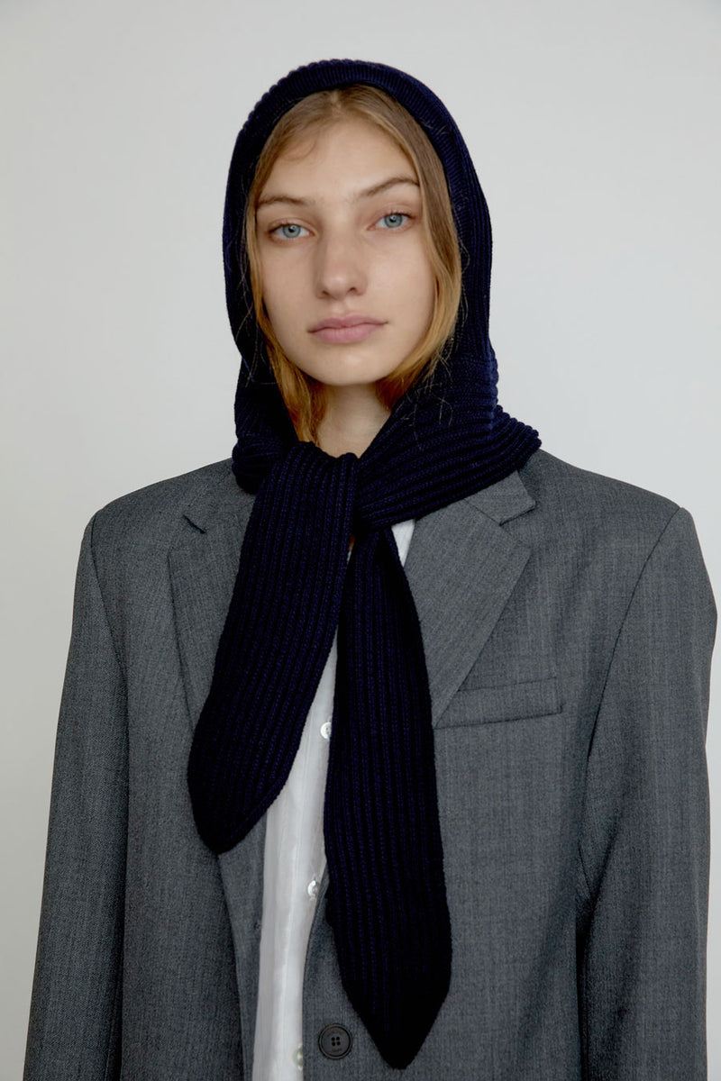 Exquisite J Hooded Scarf in Navy