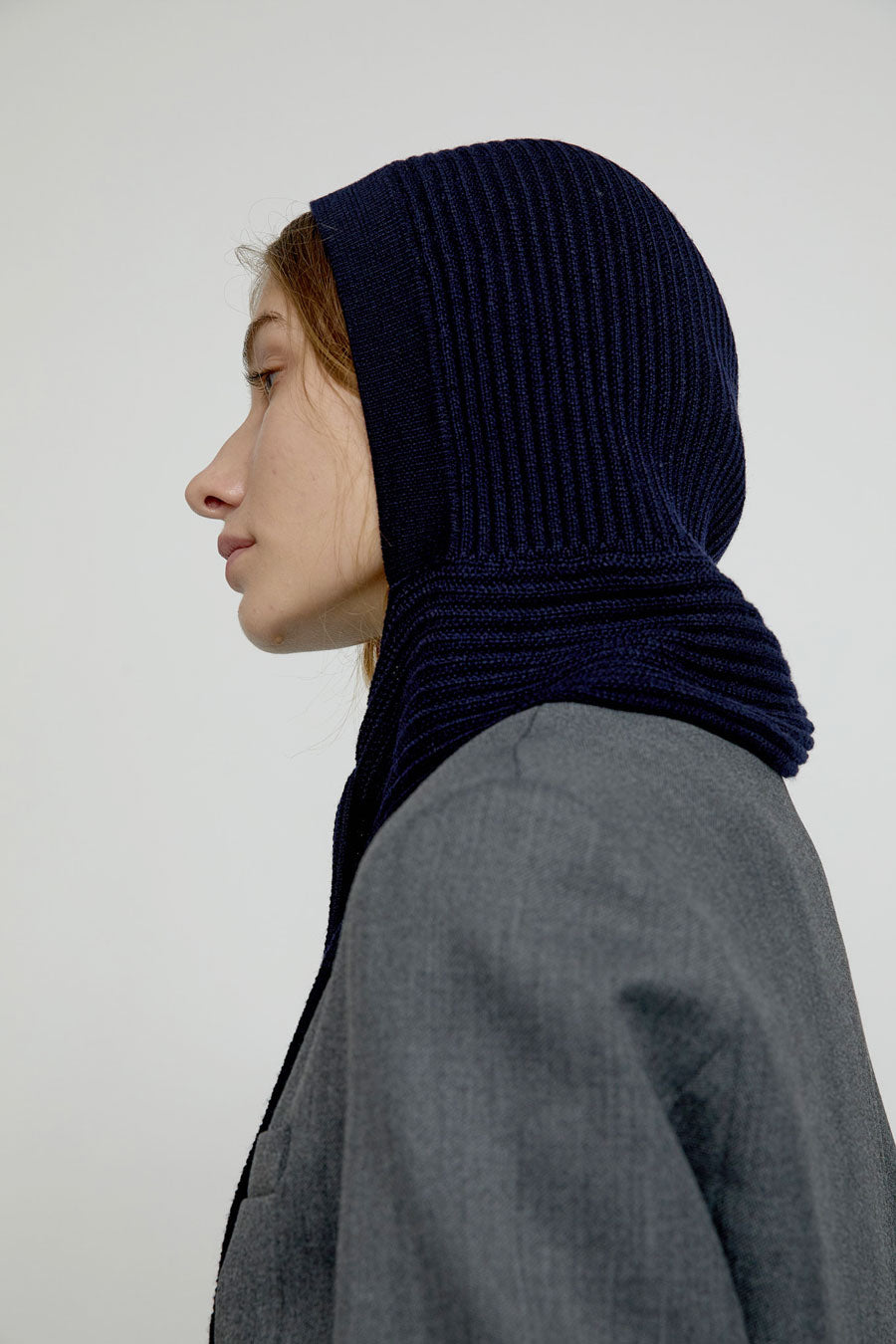 Exquisite J Hooded Scarf in Navy