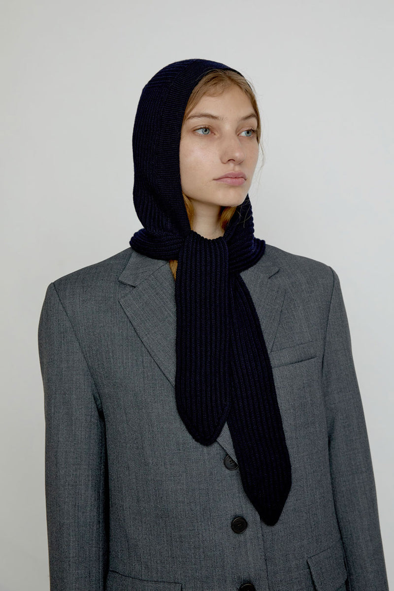 Exquisite J Hooded Scarf in Navy