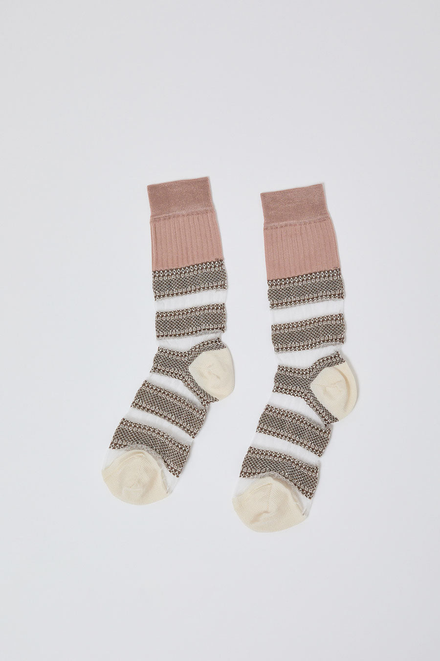 Exquisite J Open Work Stripe Socks in Blush