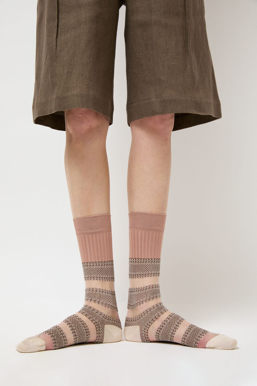 Exquisite J Open Work Stripe Socks in Blush