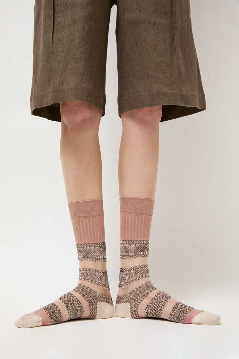 Exquisite J Open Work Stripe Socks in Blush