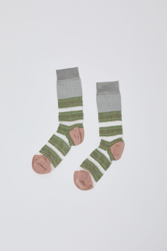 Exquisite J Open Work Stripe Socks in Green