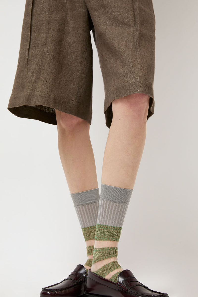 Exquisite J Open Work Stripe Socks in Green