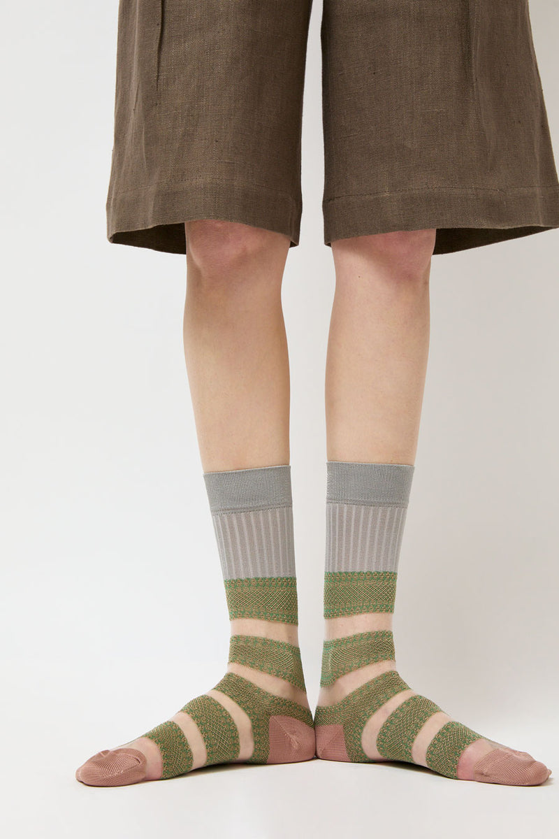 Exquisite J Open Work Stripe Socks in Green