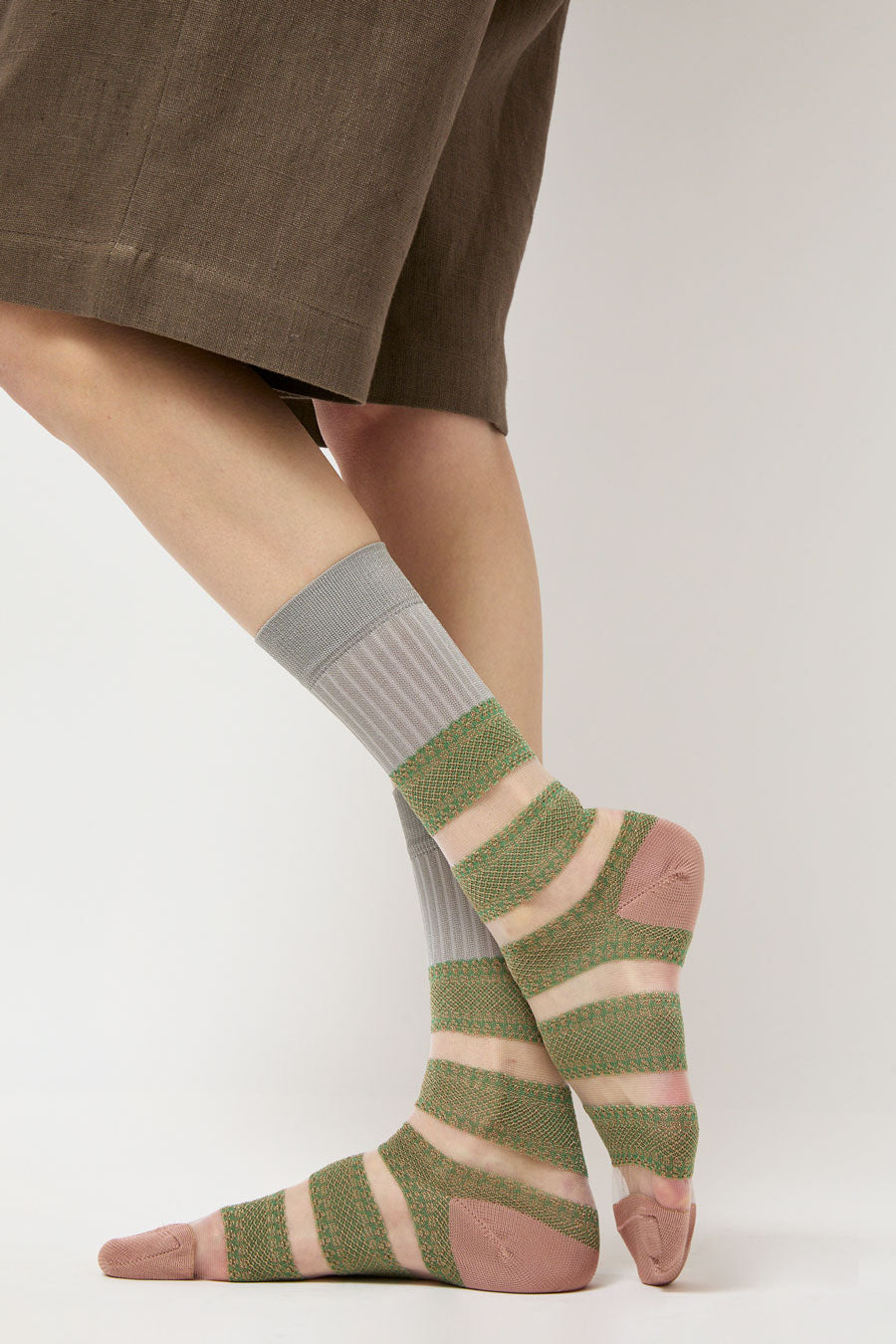 Exquisite J Open Work Stripe Socks in Green