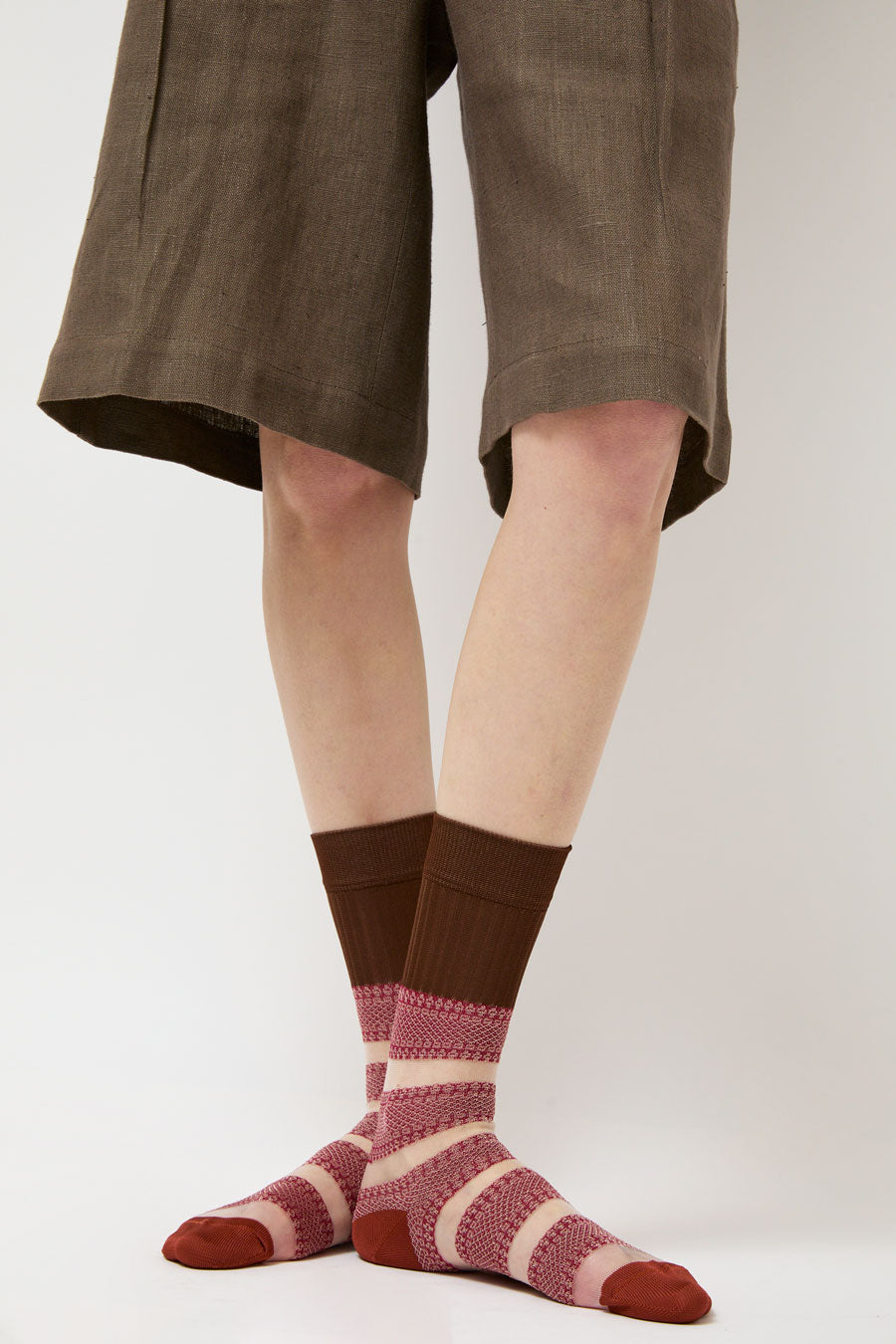 Exquisite J Open Work Stripe Socks in Rust