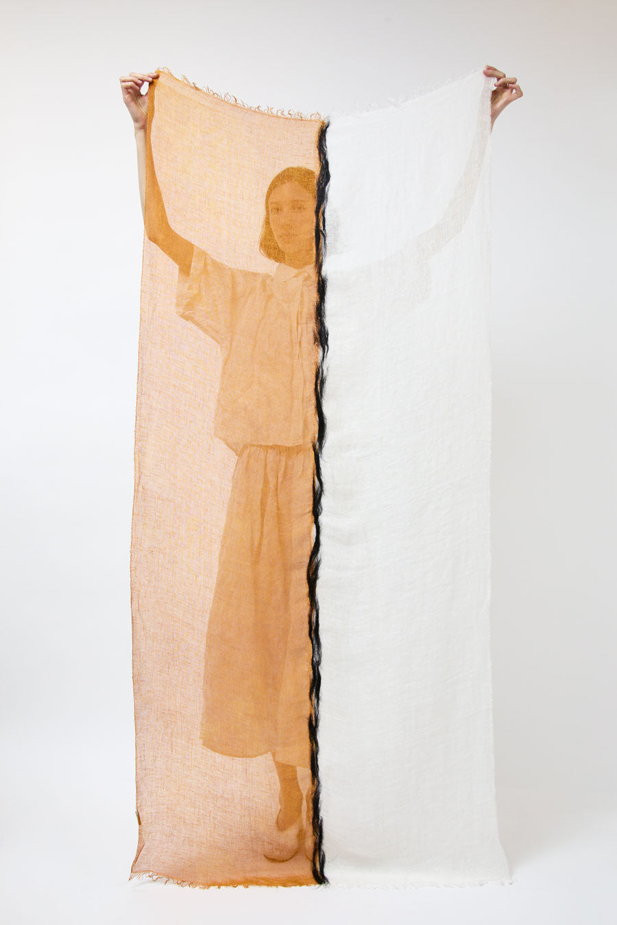 Exquisite J Painted Scarf in Cream and Tobacco