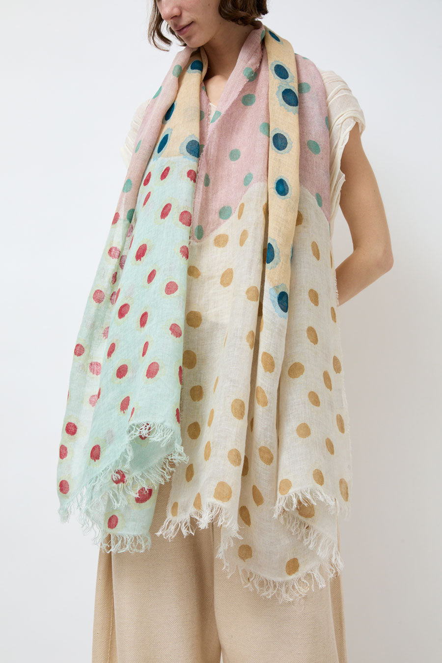 Exquisite J Painted Scarf in Multi Dots Pastel