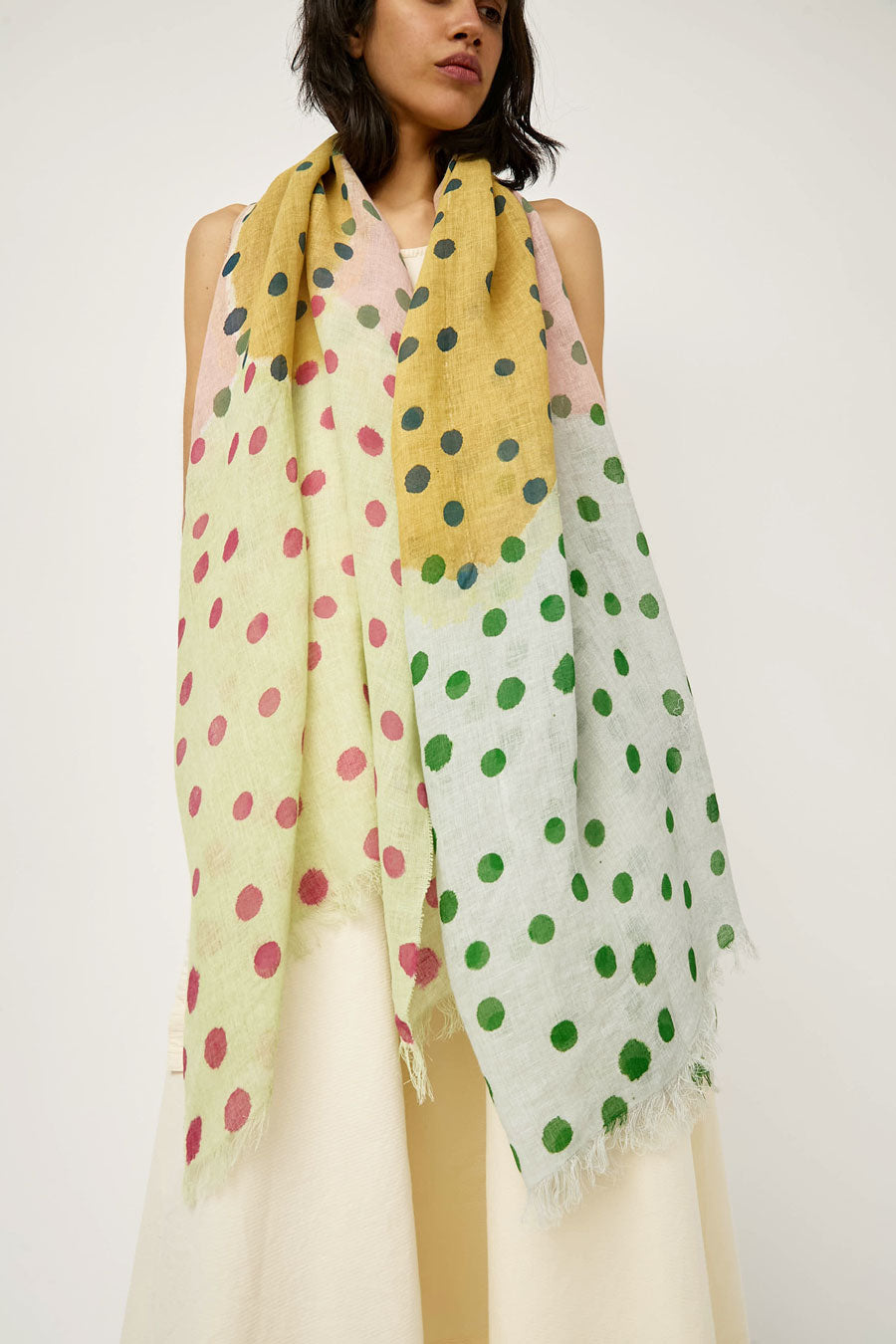 Exquisite J Painted Scarf in Multi Dots Pastel