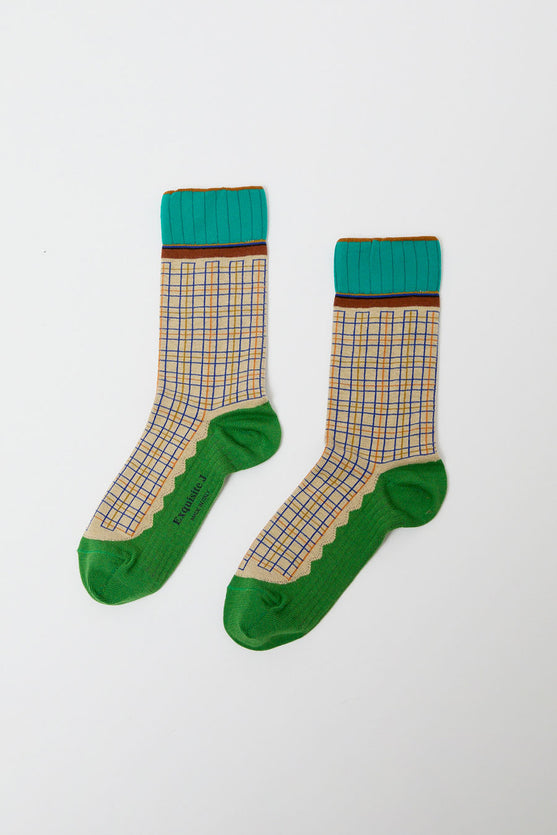 Exquisite J Plaid Socks in Cream