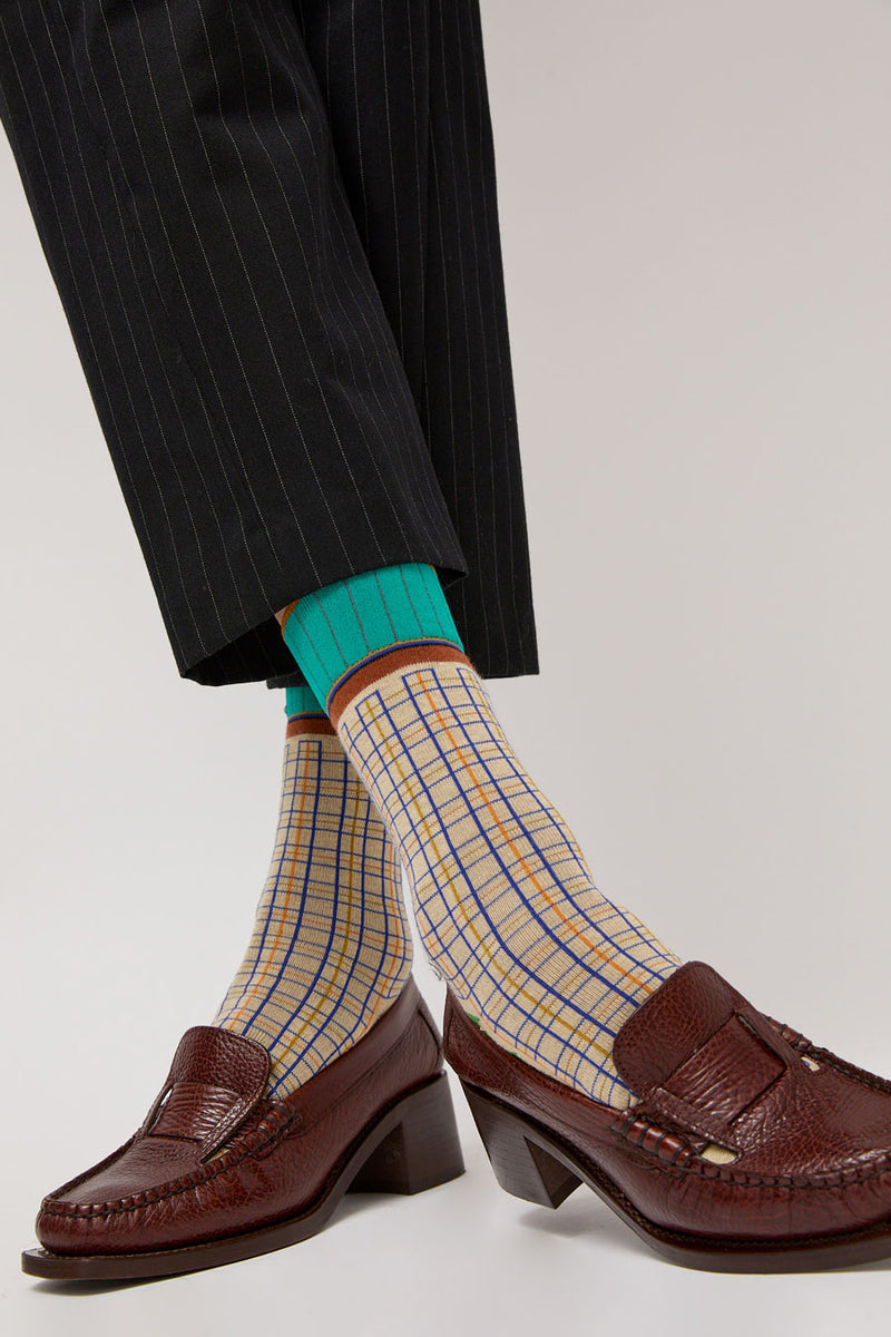 Exquisite J Plaid Socks in Cream