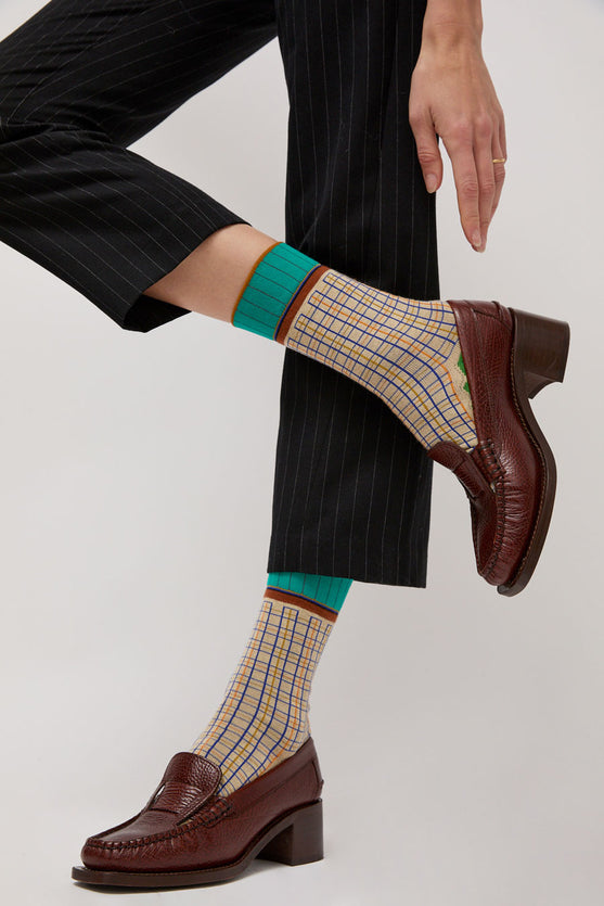 Exquisite J Plaid Socks in Cream