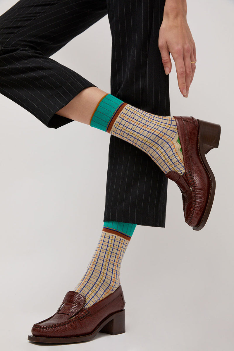 Exquisite J Plaid Socks in Cream