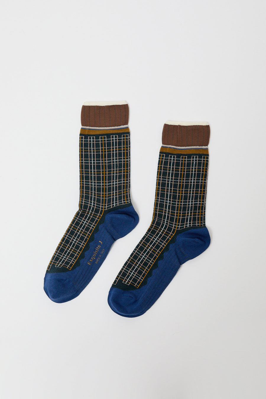 Exquisite J Plaid Socks in Navy