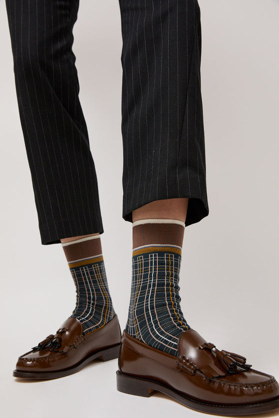 Exquisite J Plaid Socks in Navy