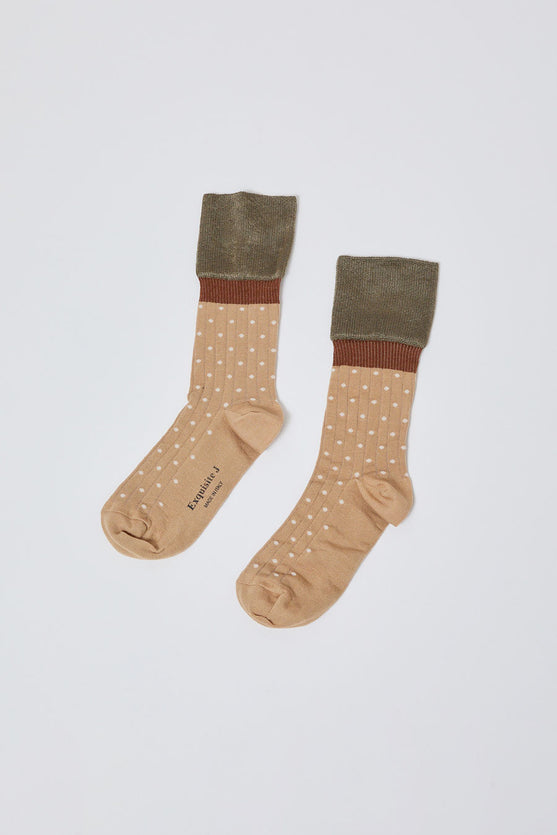 Exquisite J Polka Dot Socks in Mocha