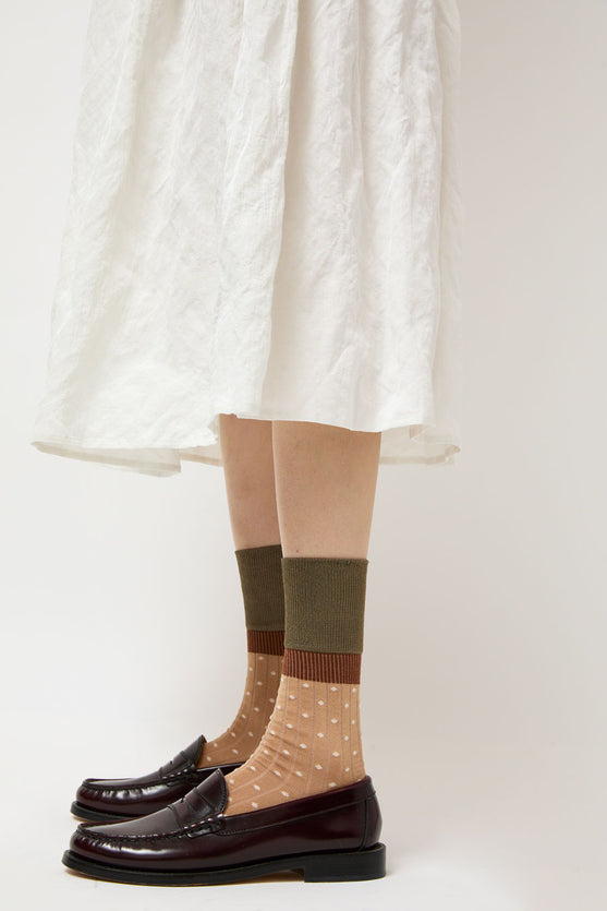 Exquisite J Polka Dot Socks in Mocha