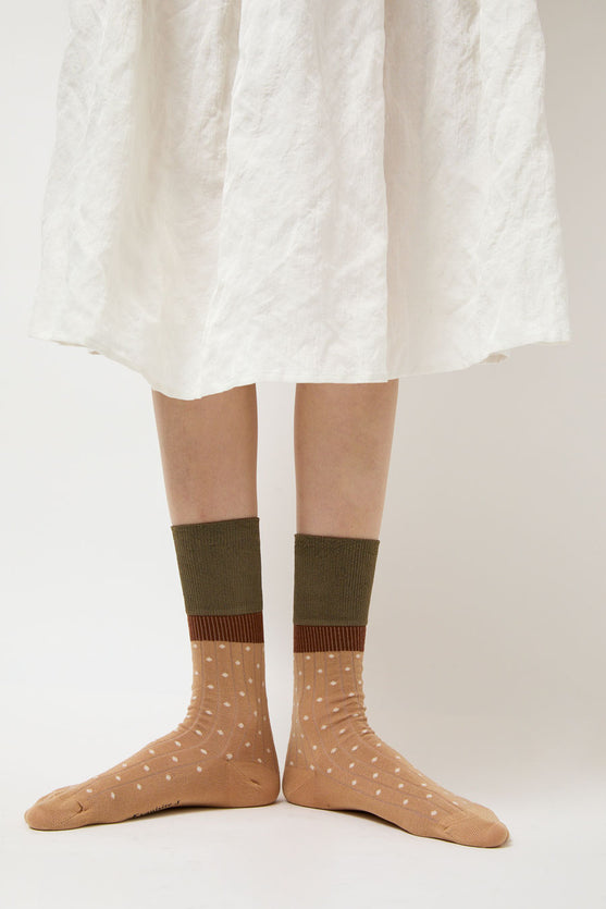 Exquisite J Polka Dot Socks in Mocha