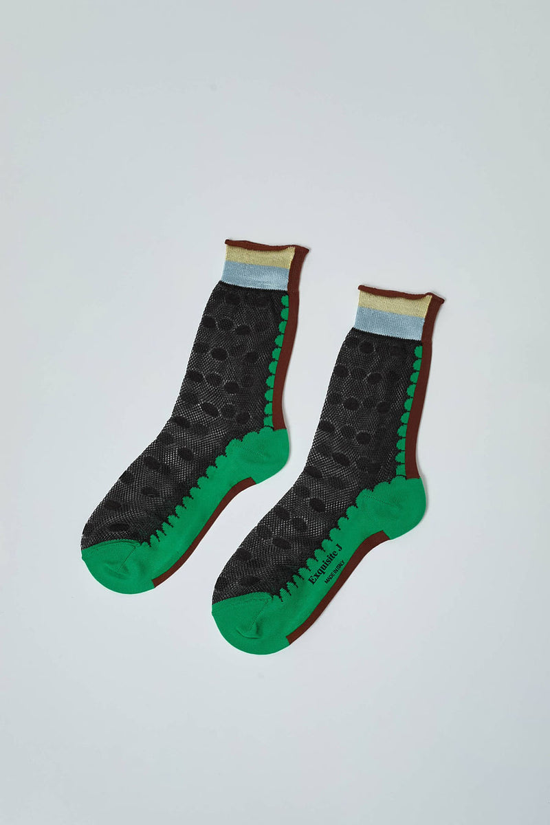 Exquisite J Sheer Dot Print Socks in Black
