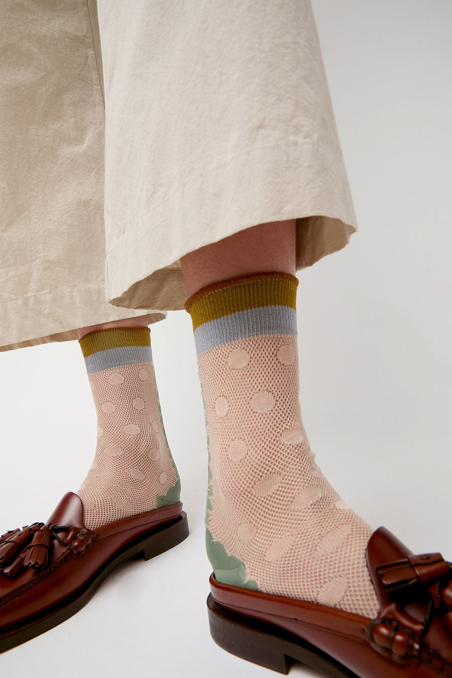 Exquisite J Sheer Dot Print Socks in Mocha