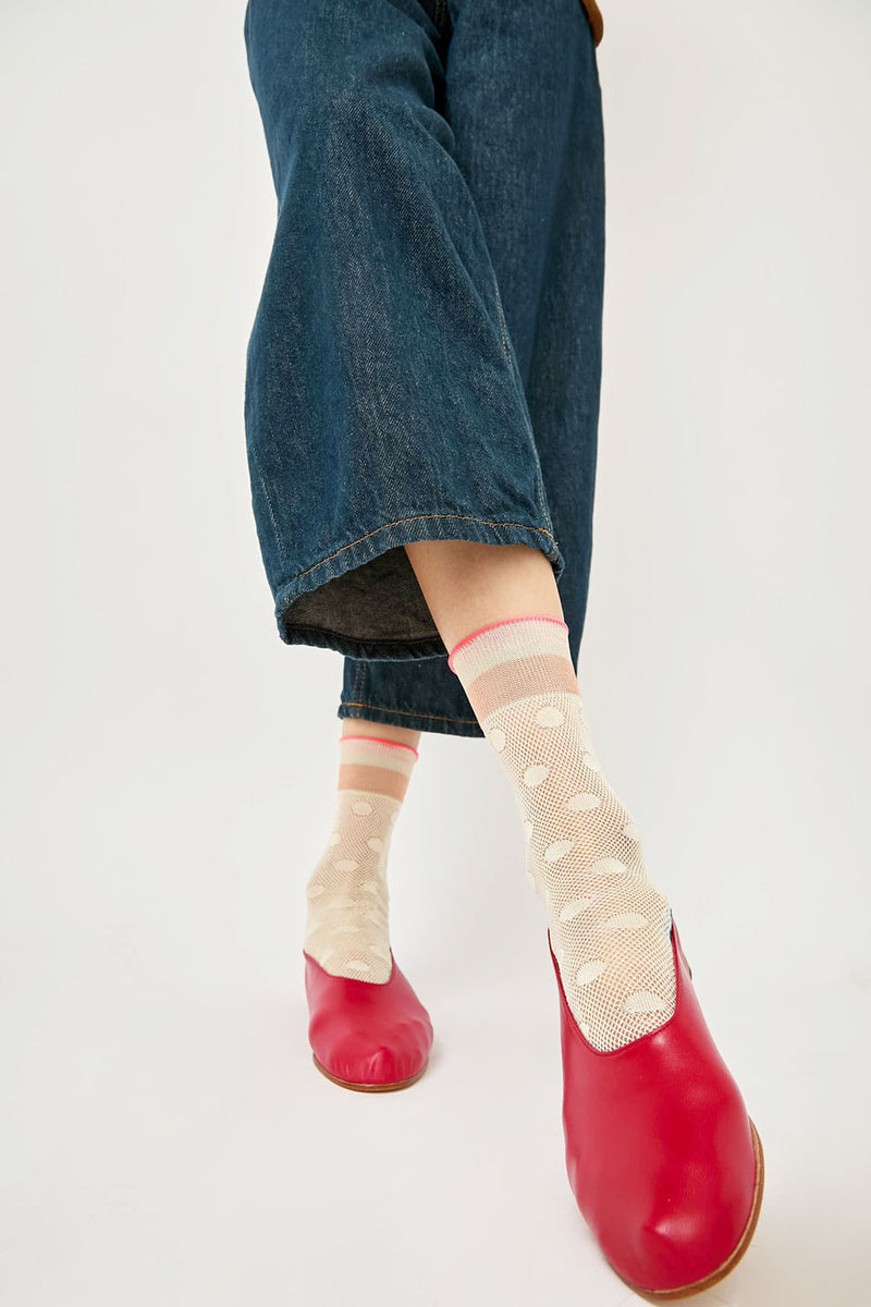 Exquisite J Sheer Dot Print Socks in Yellow