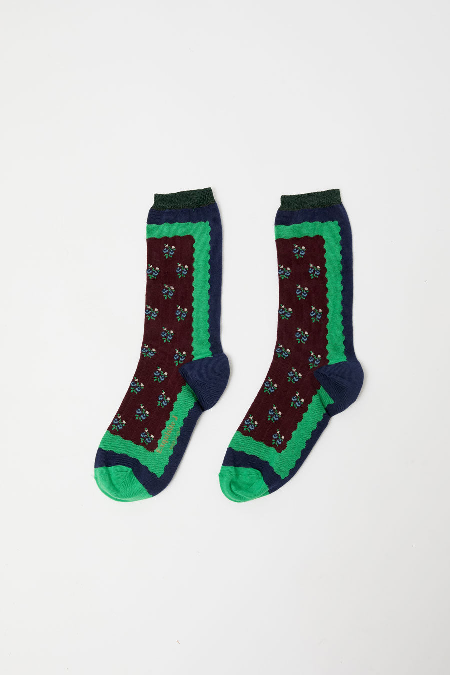Exquisite J Short Cotton Micro Roses Socks in Bordeaux