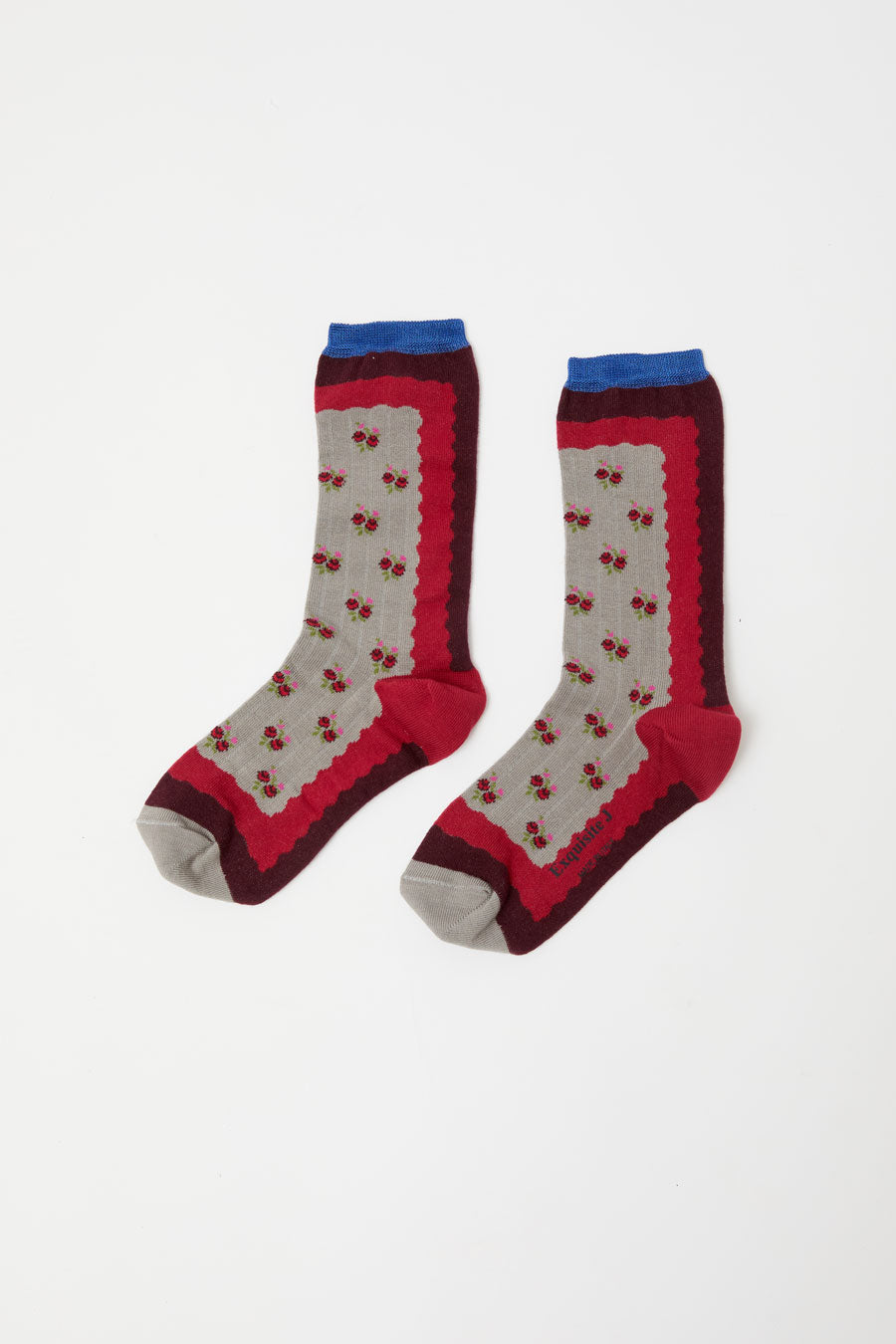 Exquisite J Short Cotton Micro Roses Socks in Grey