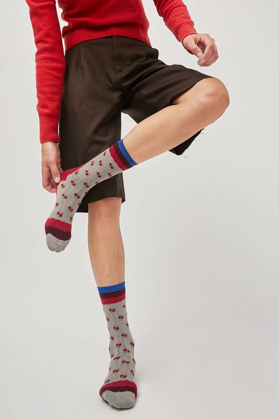 Exquisite J Short Cotton Micro Roses Socks in Grey